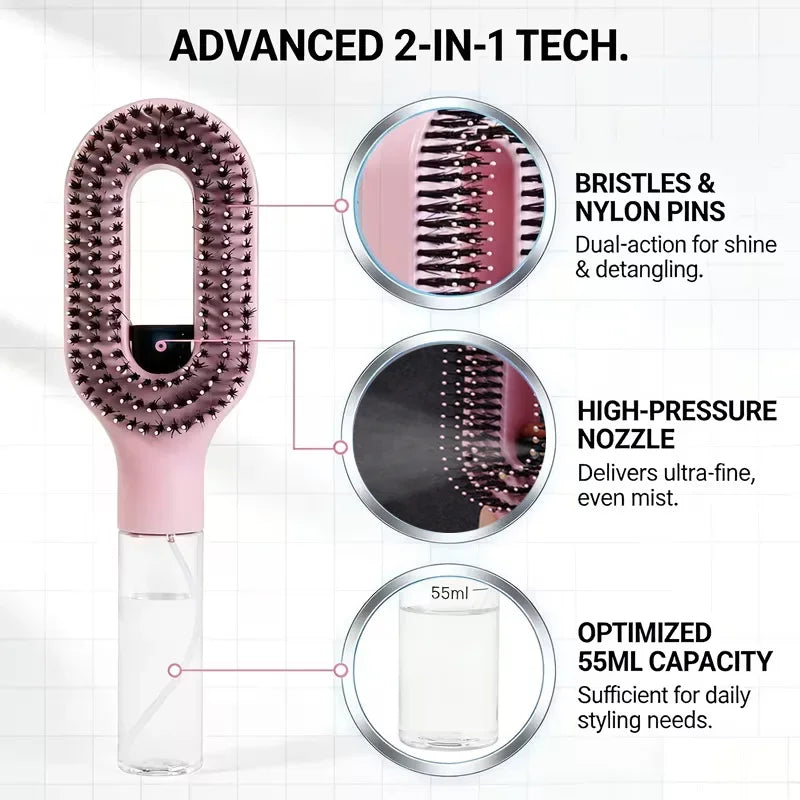 2-in-1 Spray Comb – Massage Brush with Spray Bottle